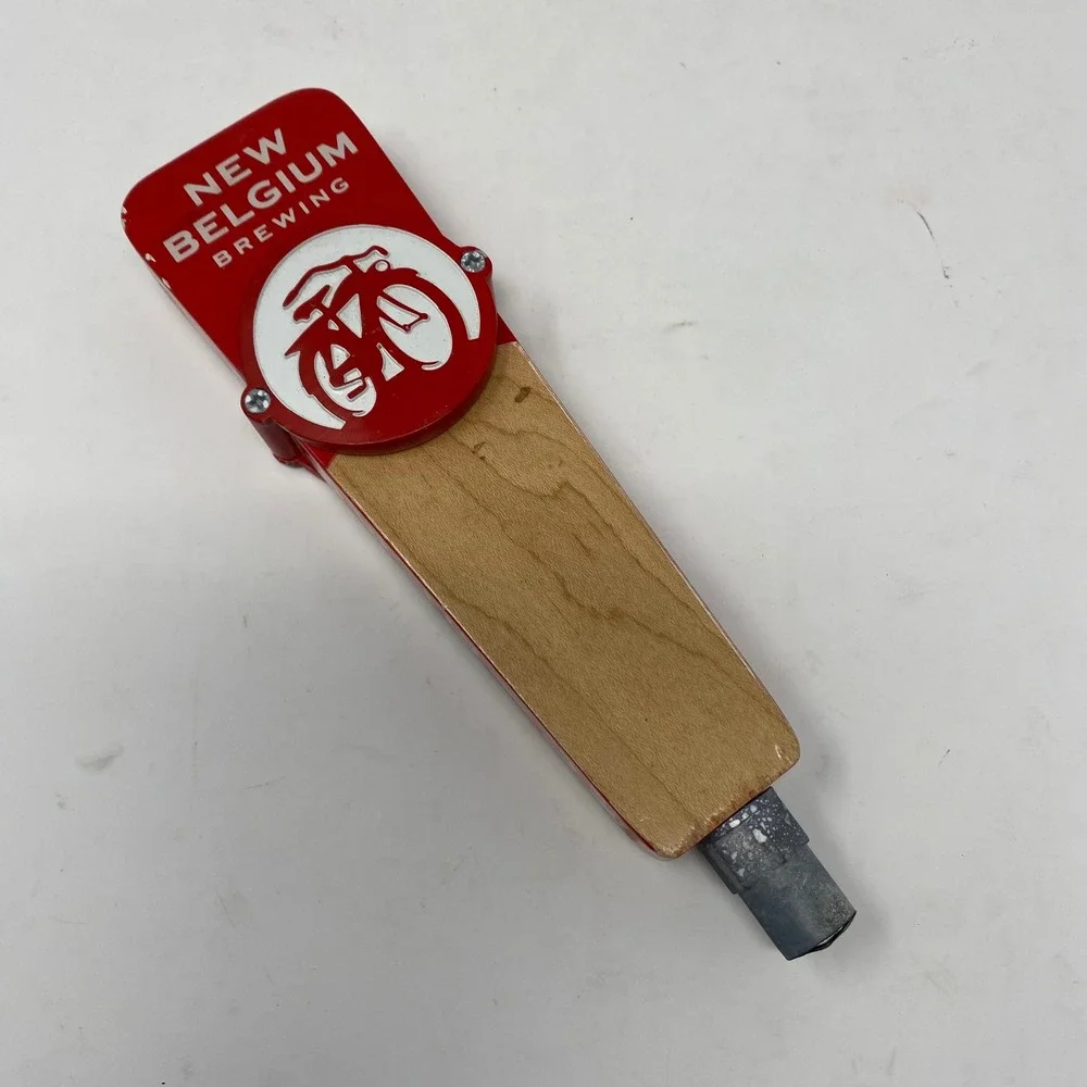 New Belgium Brewing Beer Tap Handle Red Bicycle Logo Wood Metal Craft Bar Decor